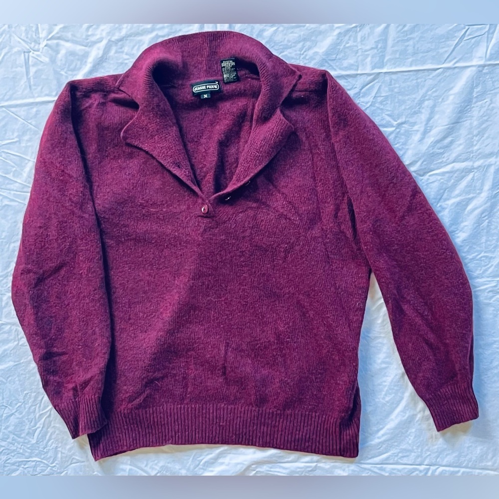 Vintage 80s Jeanne Pierre Polo Oversized Sweater Wool Angora Burgundy Red Medium
